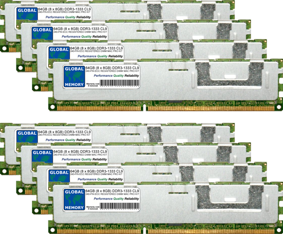 64GB (8 x 8GB) DDR3 1333MHz PC3-10600 240-PIN ECC REGISTERED DIMM (RDIMM) MEMORY RAM KIT FOR APPLE MAC PRO (MID 2010 - MID 2012)
